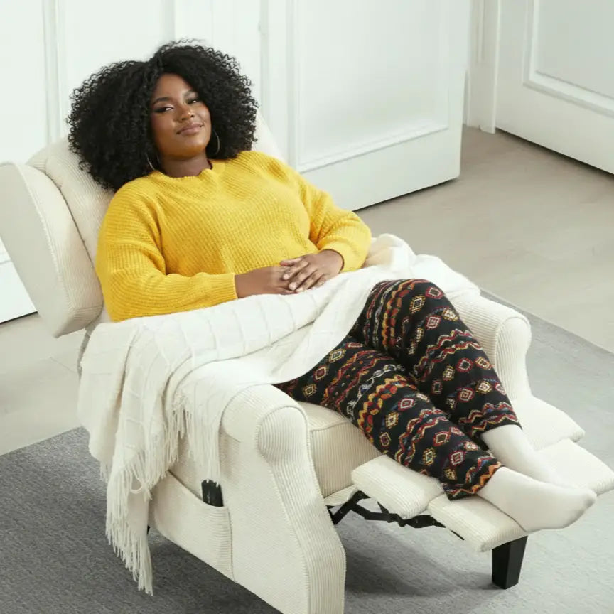 Push Back Recliner Chair, Vibration Massage Recliner for Living Room with Extendable Footrest, Remote, Pocket, Cream Sofas & Reclining Chairs at Gallery Canada