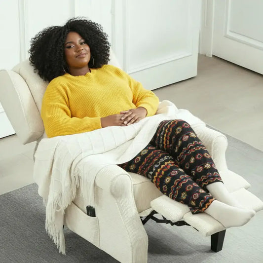 Push Back Recliner Chair, Vibration Massage Recliner for Living Room with Extendable Footrest, Remote, Pocket, Cream Sofas & Reclining Chairs Cream at Gallery Canada