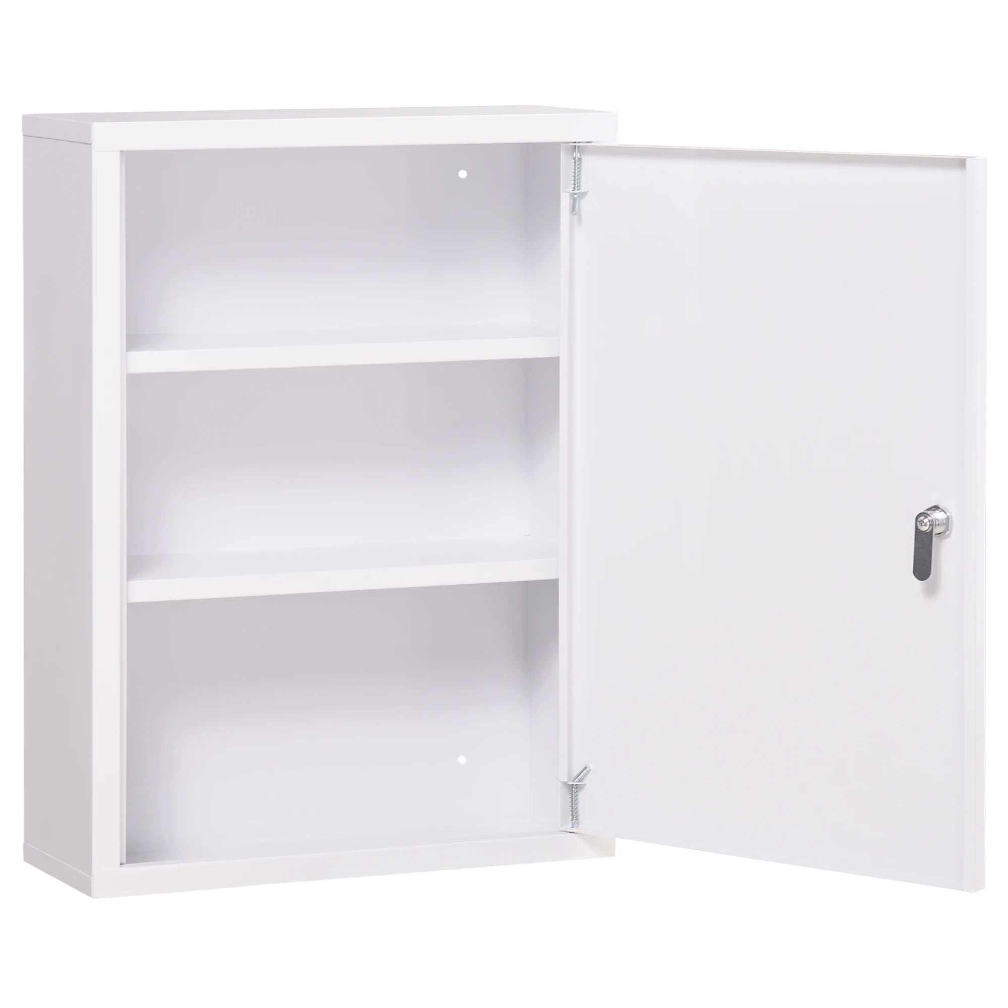 Lockable Medicine Cabinet, 3 Tier Steel Wall Box, 2 Keys, Shelves, White Mirror Medicine Cabinets White at Gallery Canada