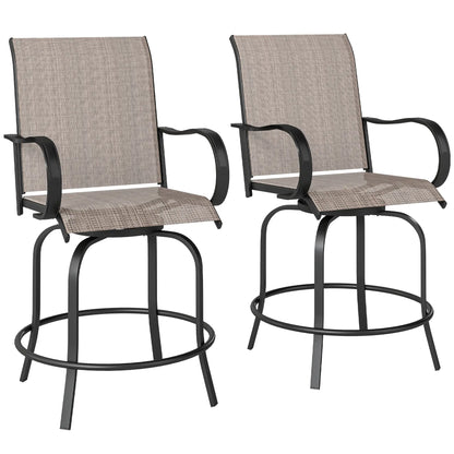 Outdoor Bar Stools Set of 2, 360° Swivel Bar Height Chairs, 26.8" x 29.5" x 48.4", Tan Bistro Sets at Gallery Canada