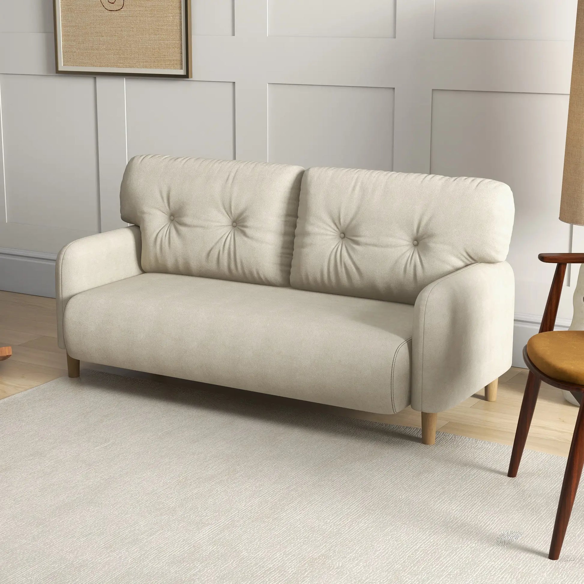 58" 2 Seat Sofa, Modern Love Seat, Upholstered Couch, Solid Wood Frame, Beige 2-Seater Sofas at Gallery Canada