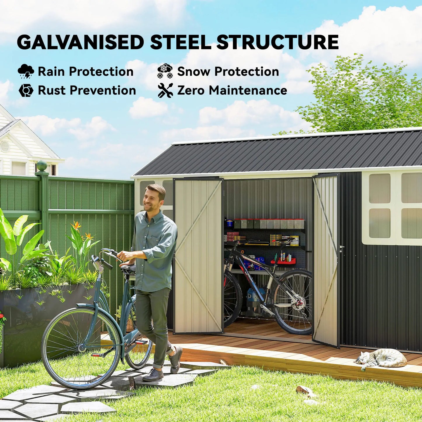 12' x 5.5' Metal Garden Shed, Outdoor Storage, Lockable Door, Dark Grey Sheds at Gallery Canada