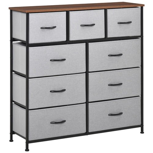 9-Drawer Dresser, 4-Tier Fabric Storage Tower, Grey