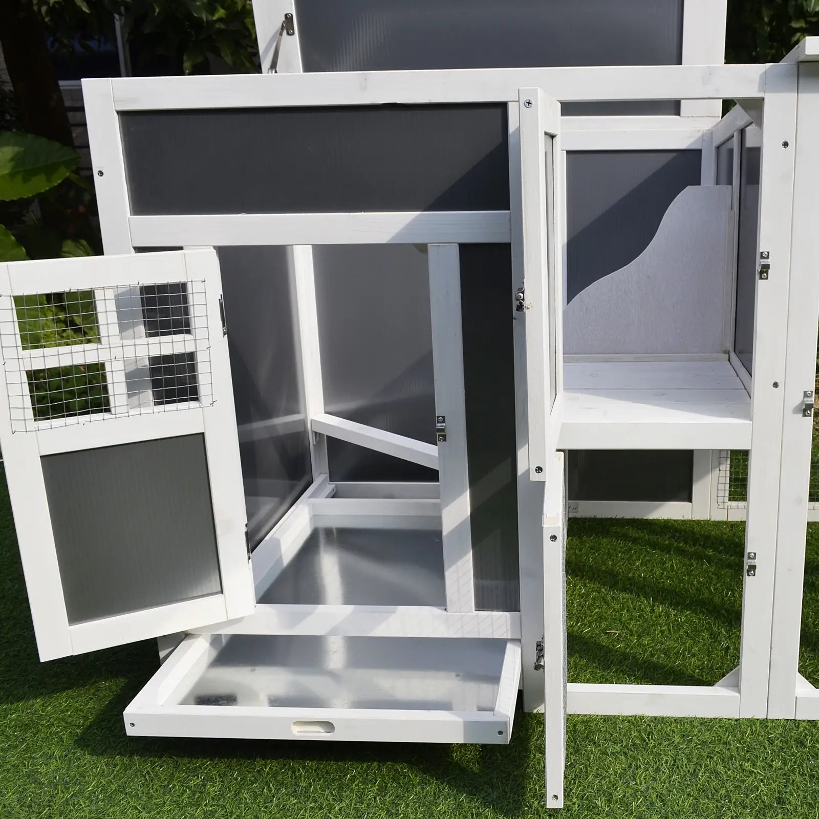 63" Wooden Chicken Coop, Rabbit Hutch, Nesting Box, Run, Grey Chicken Coops at Gallery Canada