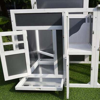 63" Wooden Chicken Coop, Rabbit Hutch, Nesting Box, Run, Grey Chicken Coops at Gallery Canada