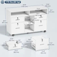 File Cabinet, Locking Drawers, Open Shelves, 5 Casters, White