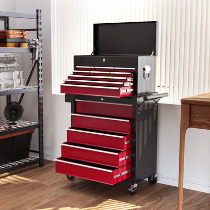 14 Drawer Rolling Tool Chest, Lockable Storage Cabinet, Detachable Top Toolbox, Red Tool Organizers at Gallery Canada