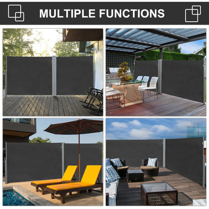 118" x 71" Outdoor Folding Privacy Screen, Retractable Side Awning, UV Wind Resistant, Grey Side Awnings at Gallery Canada