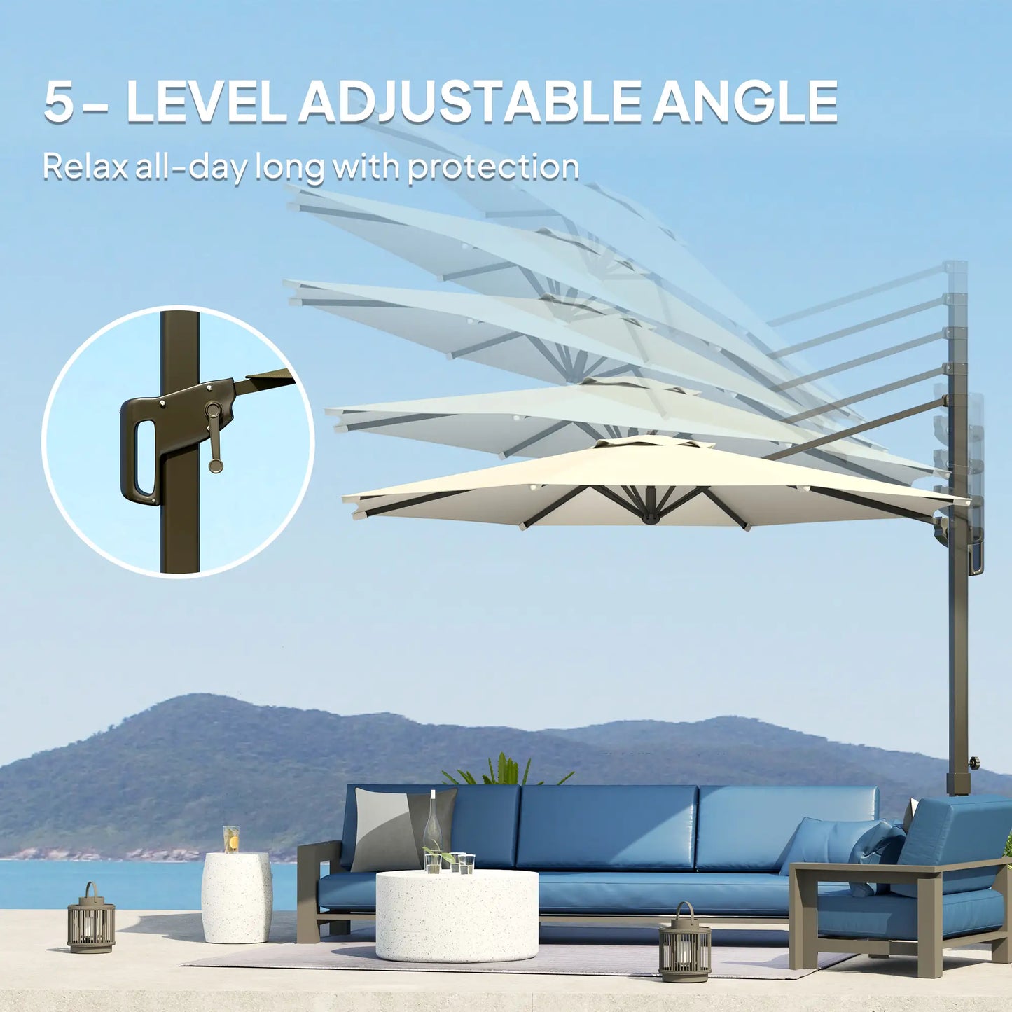 10' Offset Patio Umbrella, Aluminum Pole, 360° Rotation, Tilt, White Offset Cantilever Umbrellas at Gallery Canada