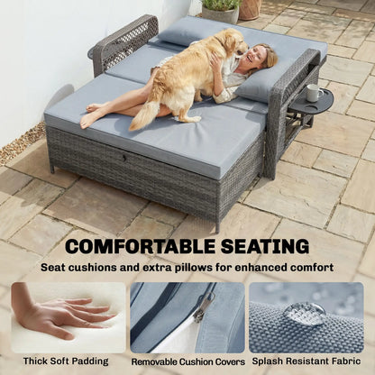 Patio Lounge Chair Set, 2 Pieces With Cushions, Adjustable Backrest, Side Trays Wicker Chaise Loungers at Gallery Canada