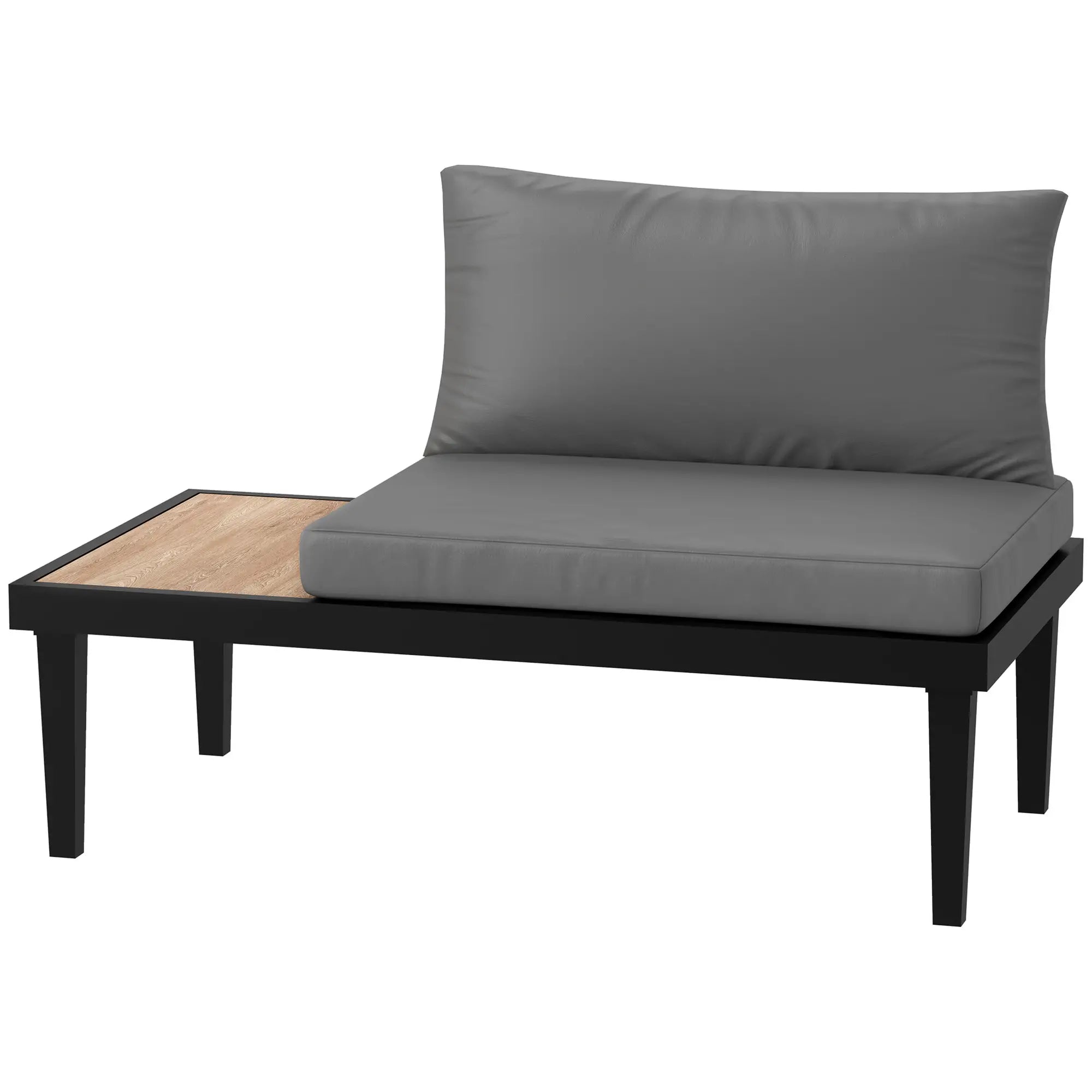 2 Seater Patio Sofa, Outdoor Couch with Wood Tray, Cushions, Grey Patio Chairs Black, Grey at Gallery Canada