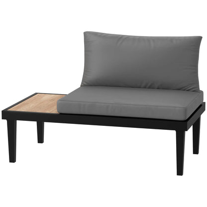 2 Seater Patio Sofa, Outdoor Couch with Wood Tray, Cushions, Grey Patio Chairs Black, Grey at Gallery Canada