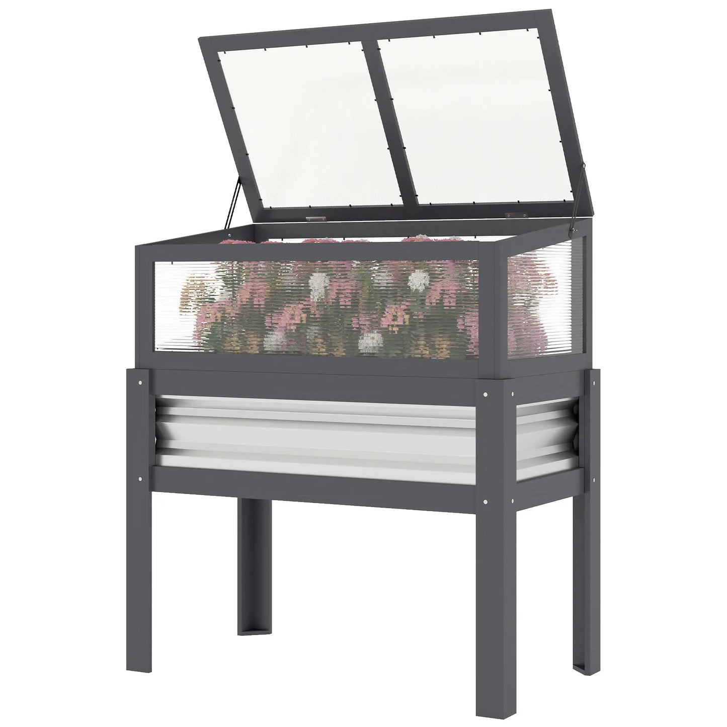 Raised Garden Bed With Greenhouse Top, Wooden Elevated Planter, Grey Elevated Garden Beds Grey at Gallery Canada