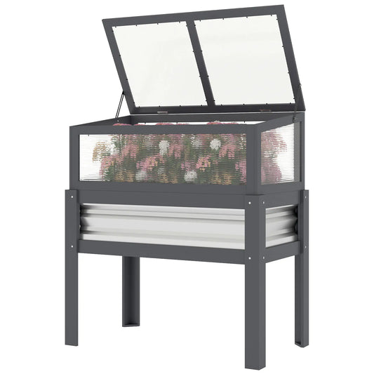 Raised Garden Bed With Greenhouse Top, Wooden Elevated Planter, Grey Elevated Garden Beds Grey at Gallery Canada