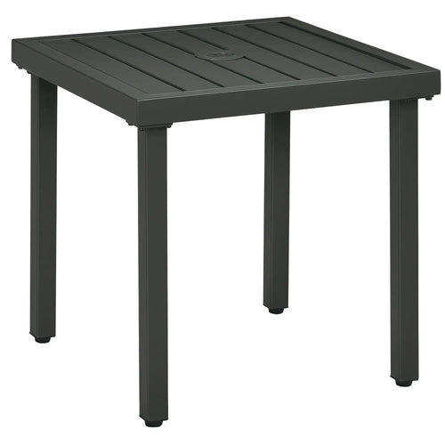 Outdoor Side Table, Patio End Table with Umbrella Hole, Steel Frame, Gray