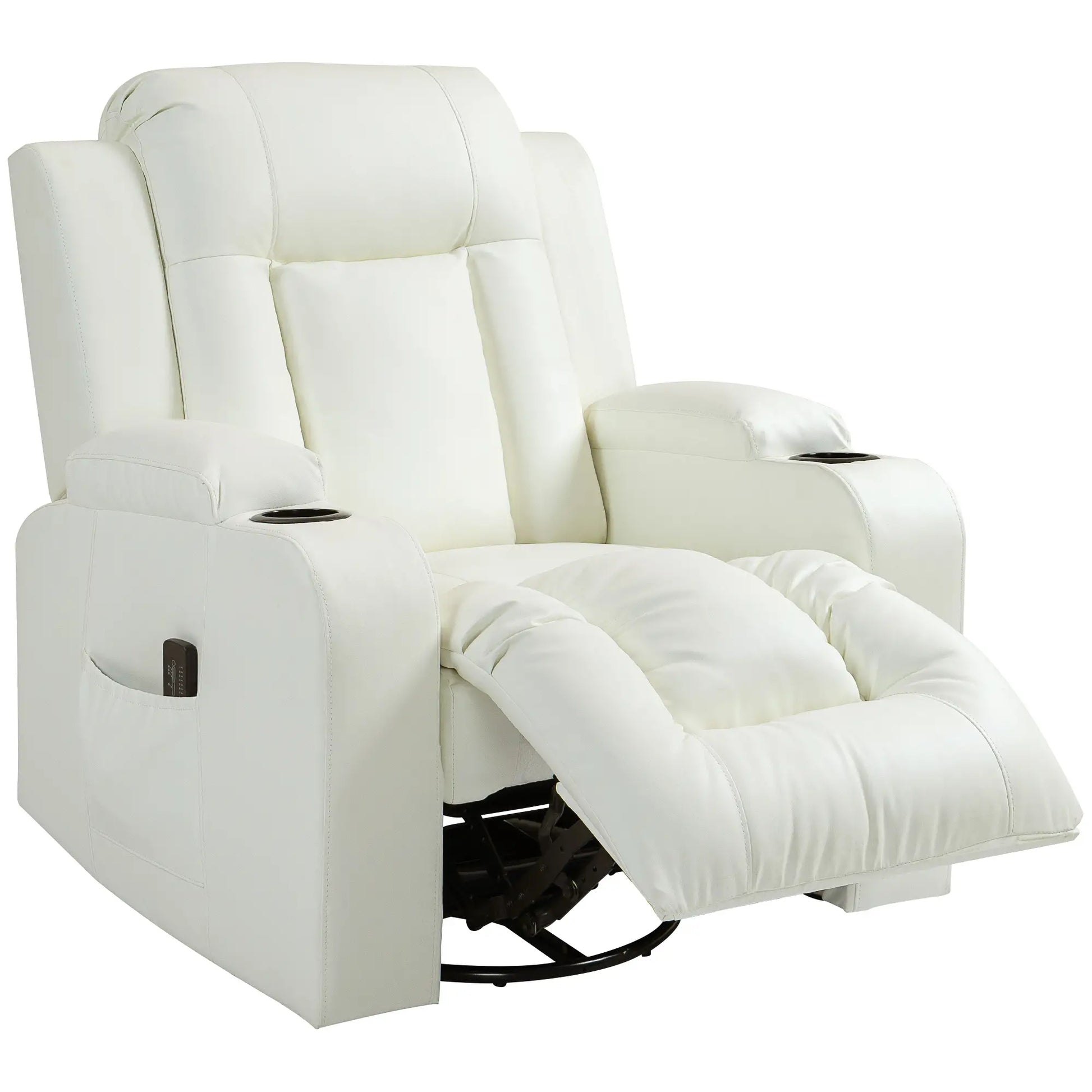 Swivel Massage Recliner Chair, Manual Rocker, PU Leather, Cream White Single Sofas Cream at Gallery Canada
