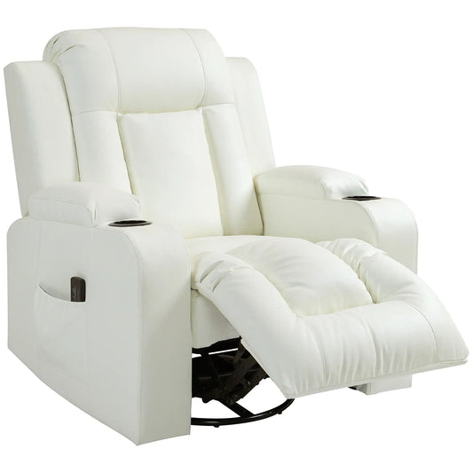 Swivel Massage Recliner Chair, Manual Rocker, PU Leather, Cream White Single Sofas Cream at Gallery Canada