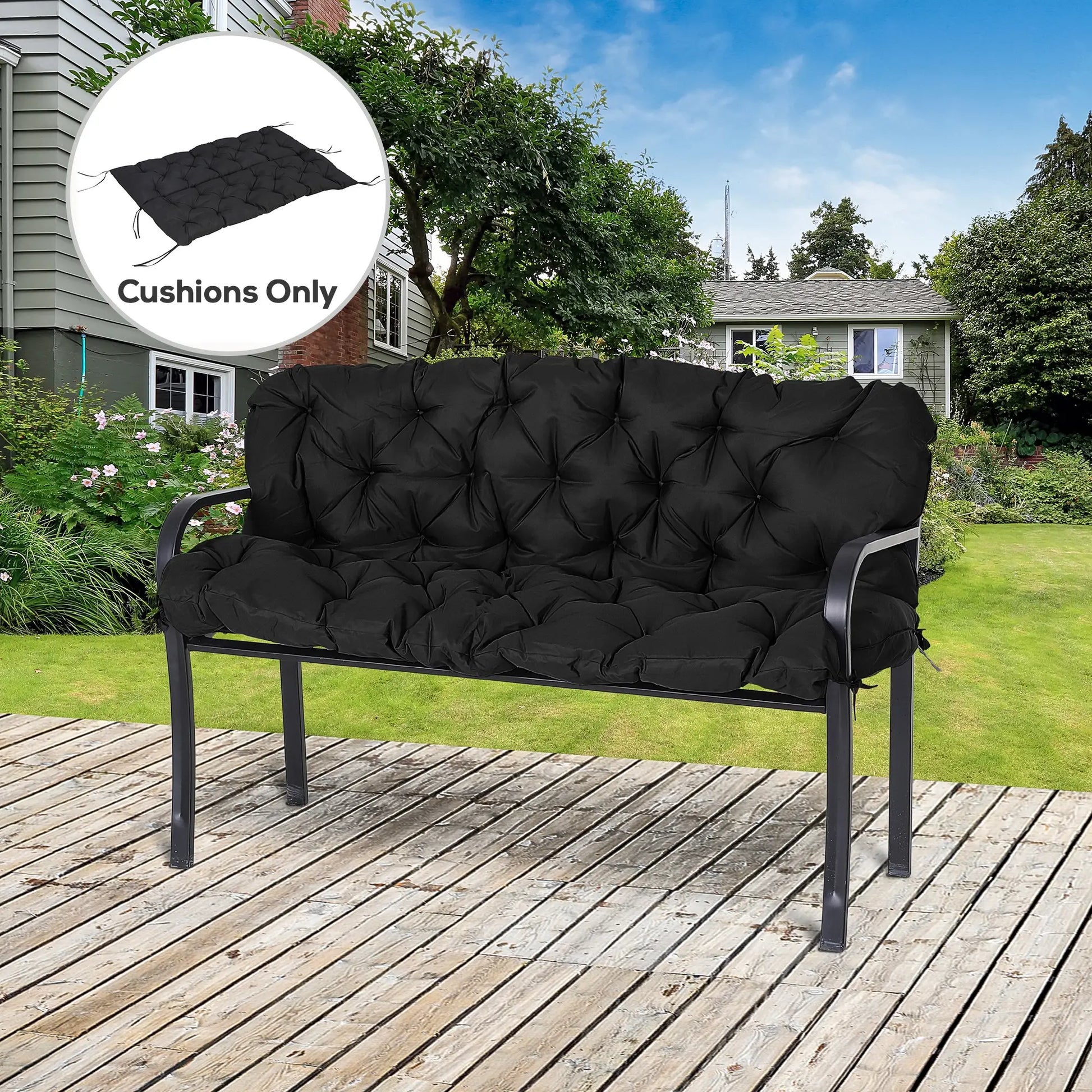Porch Swing Cushion Garden Bench Cushion with Backrest, Non-Slip 3-Seater Thick Pad, Swing Chair Mat Replacement for Indoor and Outdoor, 59.1" x 38.6", Black Patio Chair Cushions at Gallery Canada