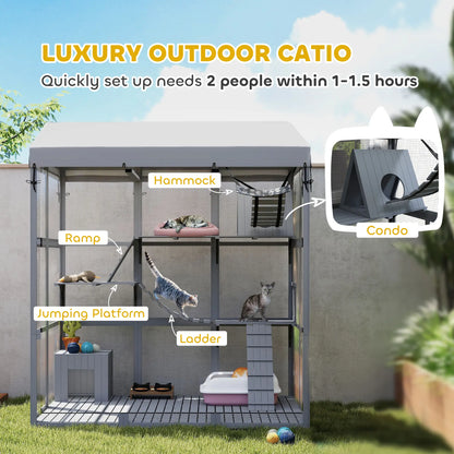 81"H Catio Outdoor Enclosure, Floor Included, Fits 2-4 Cats, Grey Outdoor Cat Enclosures at Gallery Canada