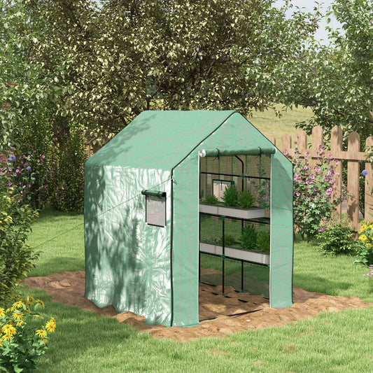 4.6' x 4.7' x 6.2' Walk-in Greenhouse, 3 Tier 8 Shelves, Reinforced PE Cover, Green Walk In Greenhouses Green at Gallery Canada