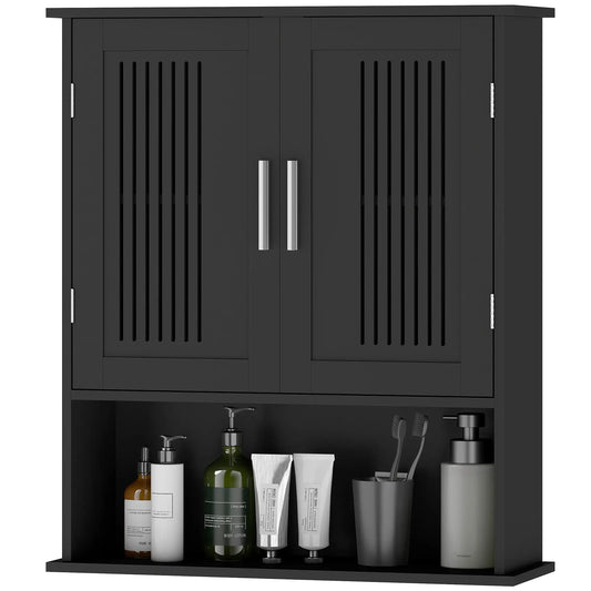Wall Mount Bathroom Cabinet, 2 Door With Shelf, Black