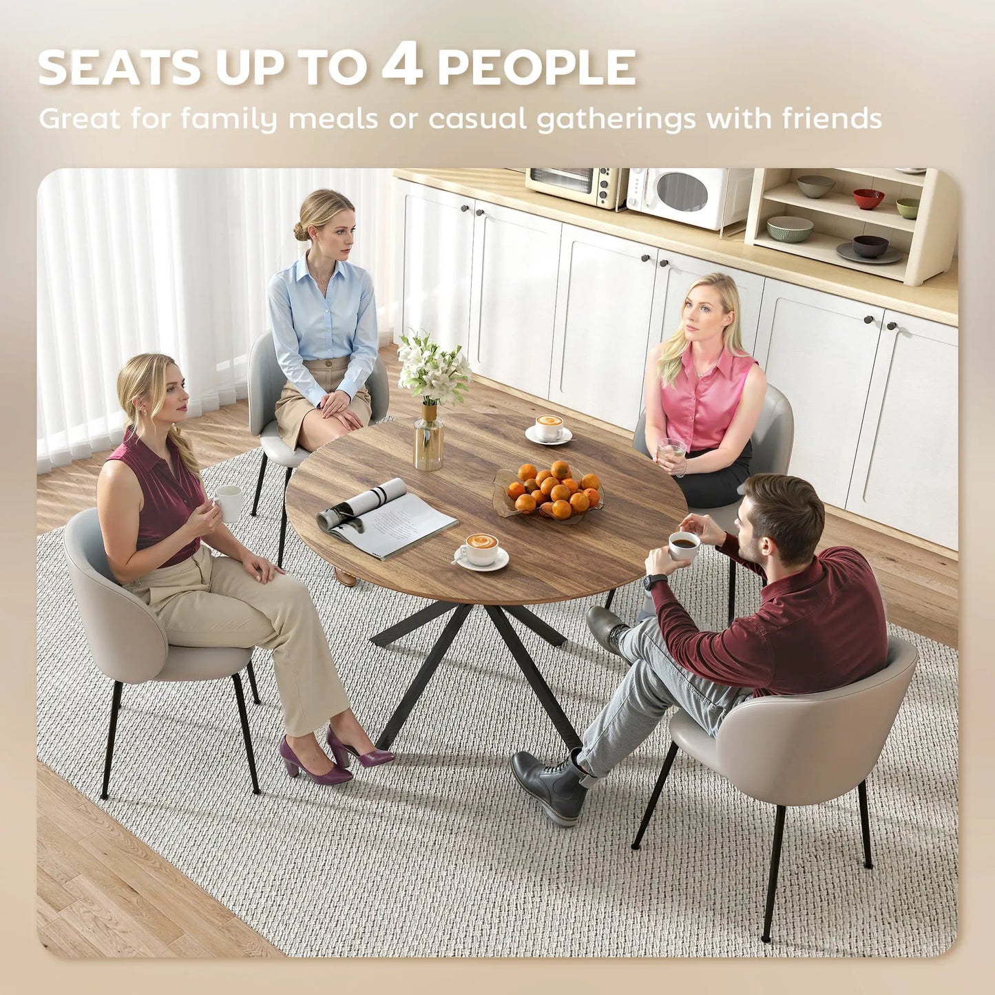 47 Inch Round Kitchen Table, Industrial Dining Table, Dark Brown Black Dining Tables at Gallery Canada