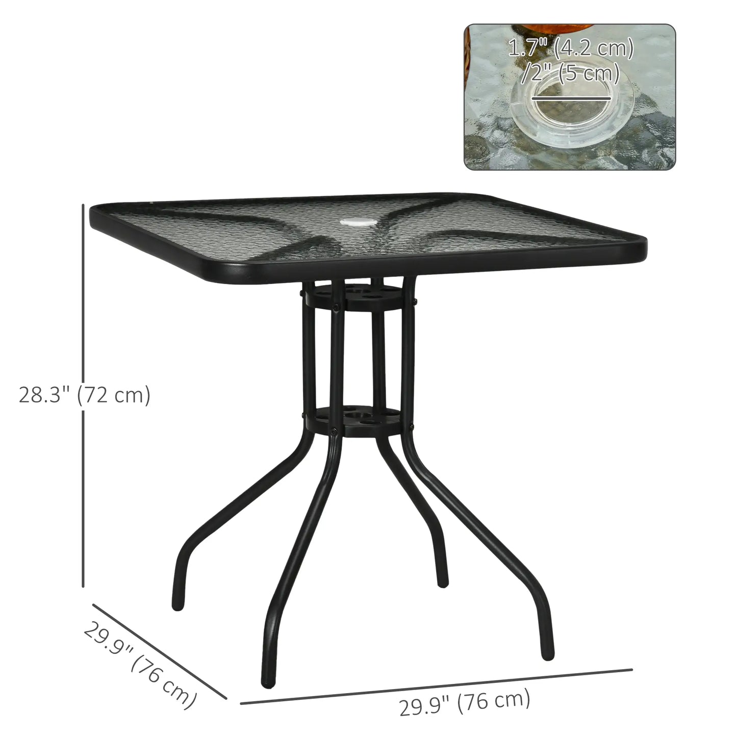 Square Patio Dining Table, Tempered Glass Top, Umbrella Hole, Black Patio Dinning Tables at Gallery Canada
