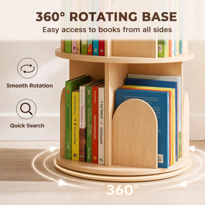 3-Tier Rotating Bookshelf, 360° Revolving Bookcase, Natural Baby & Kids Storage at Gallery Canada