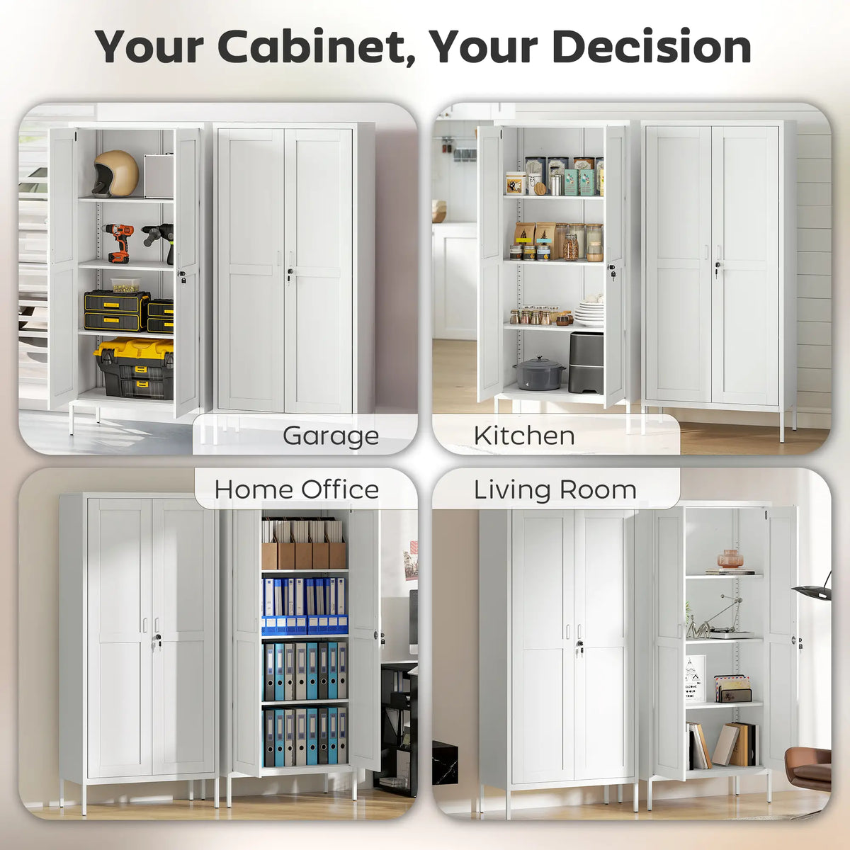 Office Storage Cabinet, Lockable, 3 Adjustable Shelves, 2 Doors, White Office Cabinets & Cupboards at Gallery Canada