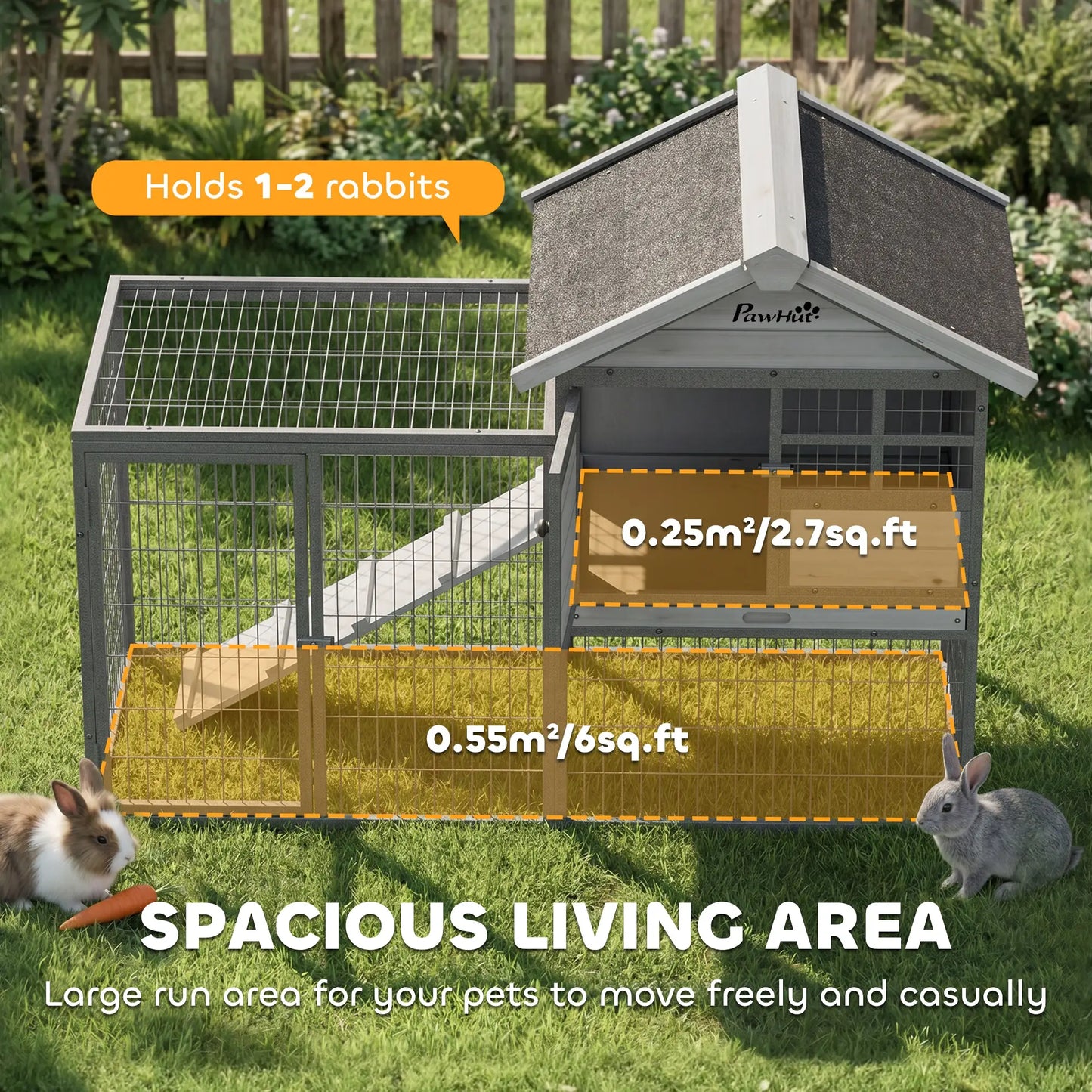 48"L Large Wooden Rabbit Hutch Outdoor, Grey