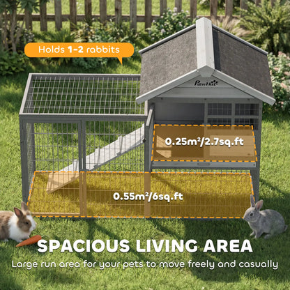 48"L Large Wooden Rabbit Hutch Outdoor, Grey