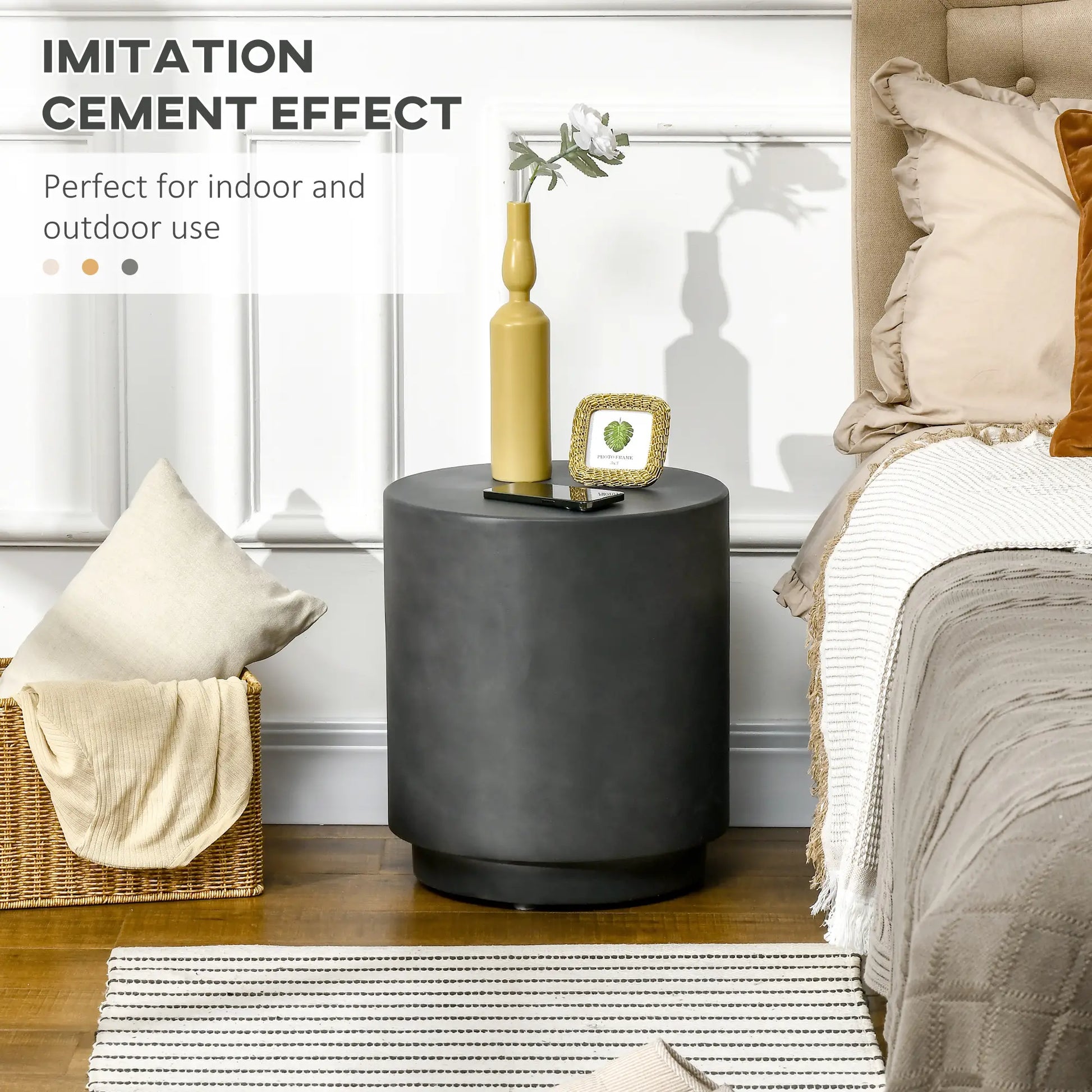 Terrazzo Finish Side Table, 17" Round, Charcoal Grey Side Tables at Gallery Canada