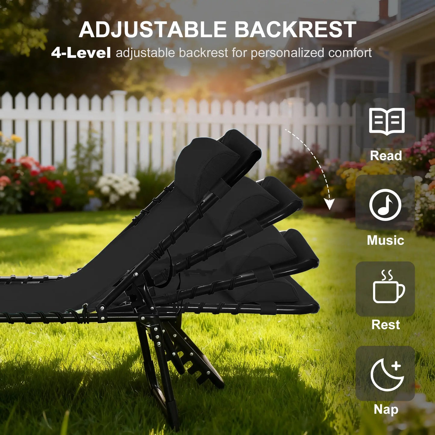 Outdoor Folding Lounge Chair, 4-Level Adjustable, Black Lounger Chairs at Gallery Canada