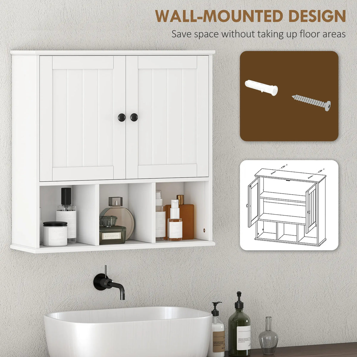 Farmhouse Wall Mounted Medicine Cabinet, Adjustable Shelf, White Wall Mounted Cabinets at Gallery Canada