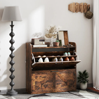 Narrow Shoe Storage Cabinet, 2 Flip Drawers, Adjustable Shelves, Rustic Brown Shoe Storage Cabinets & Racks at Gallery Canada