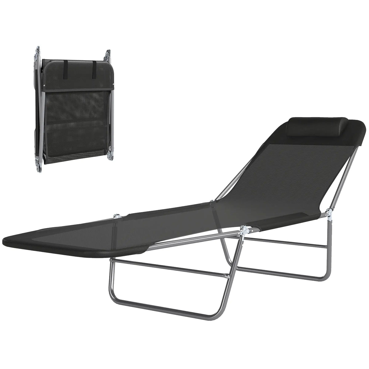 Portable Adjustable Reclining Lounge Chair, Folding Chaise, Black Lounger Chairs at Gallery Canada