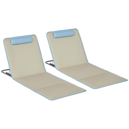 Set of 2 Beach Lounge Chairs, Folding Mat, Adjustable Back, Steel Frame, Beige Beach Accessories at Gallery Canada