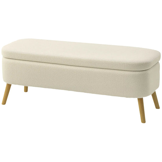 47 Inches Storage Ottoman Bench, Upholstered Teddy Fleece, Beige Storage Ottomans & Benches Beige at Gallery Canada