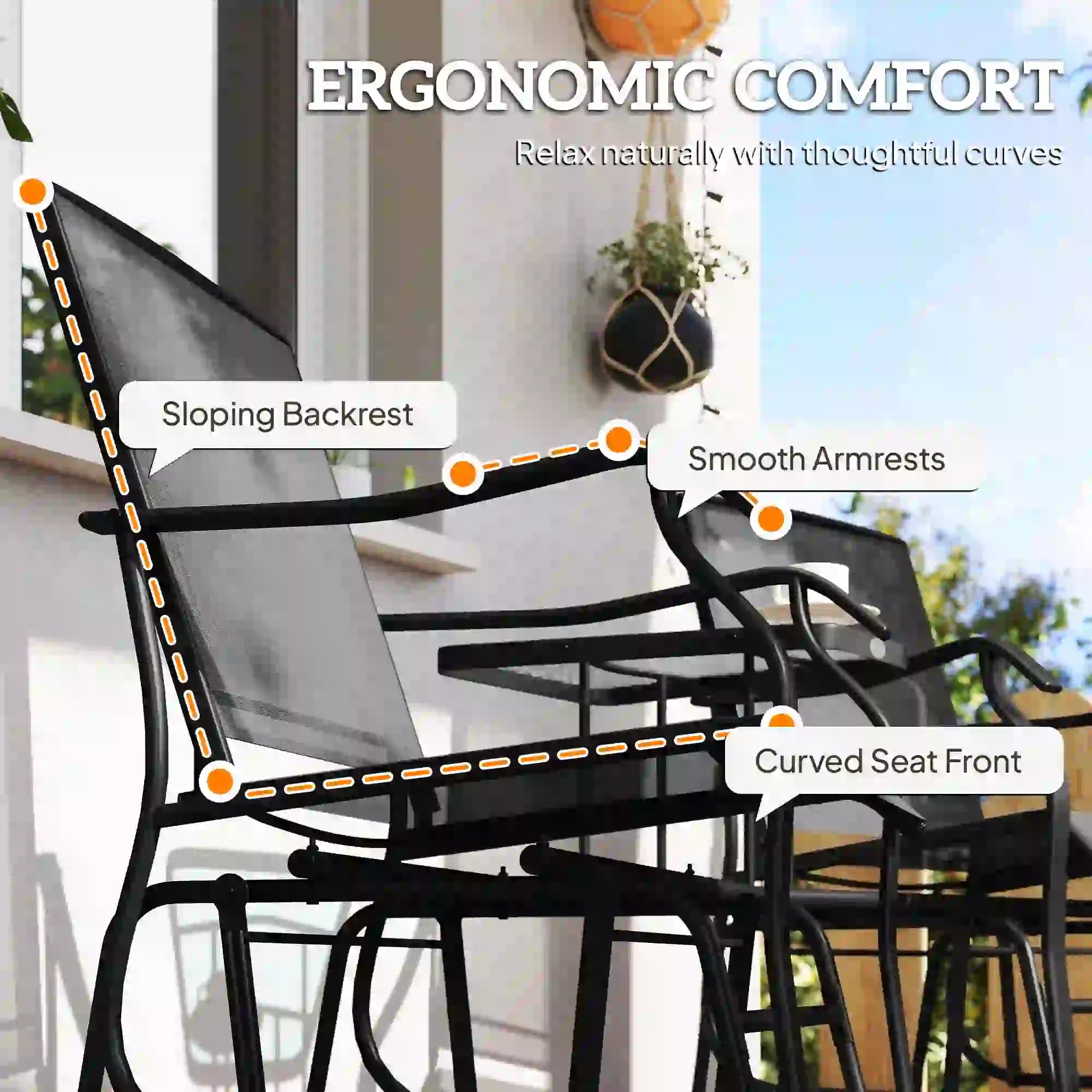 Double Glider Chair with Glass Table, Outdoor High Back, Black Outdoor Gliders at Gallery Canada