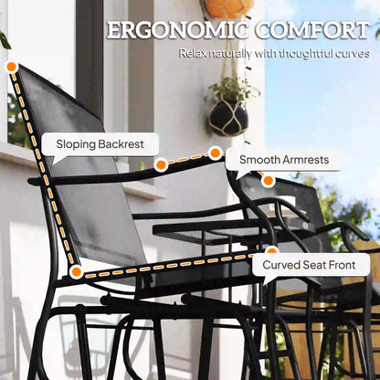 Double Glider Chair with Glass Table, Outdoor High Back, Black Outdoor Gliders at Gallery Canada