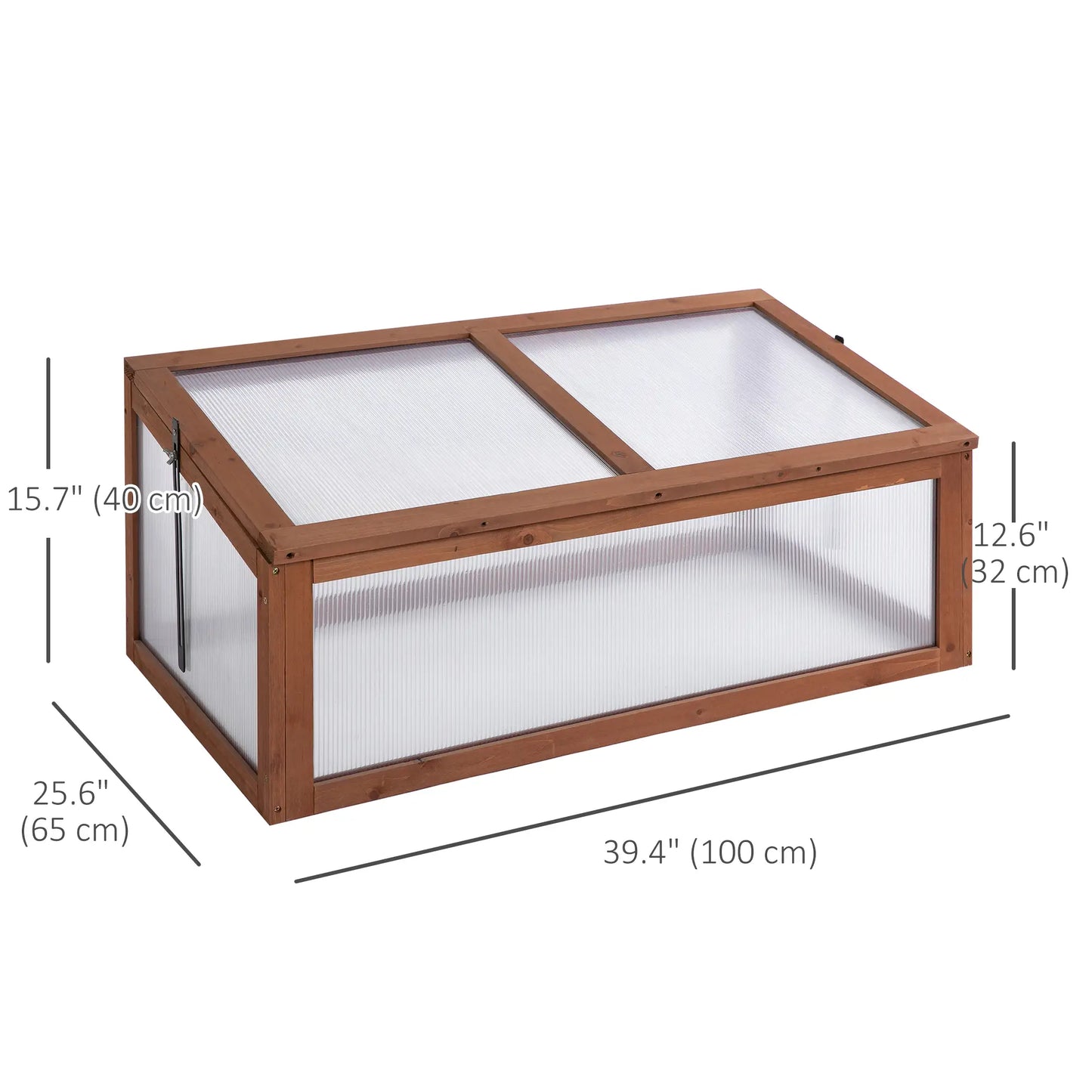 39" x 26" x 16" Wooden Cold Frame, Tilted Top Cover, Polycarbonate Planter Box, Brown Greenhouses at Gallery Canada