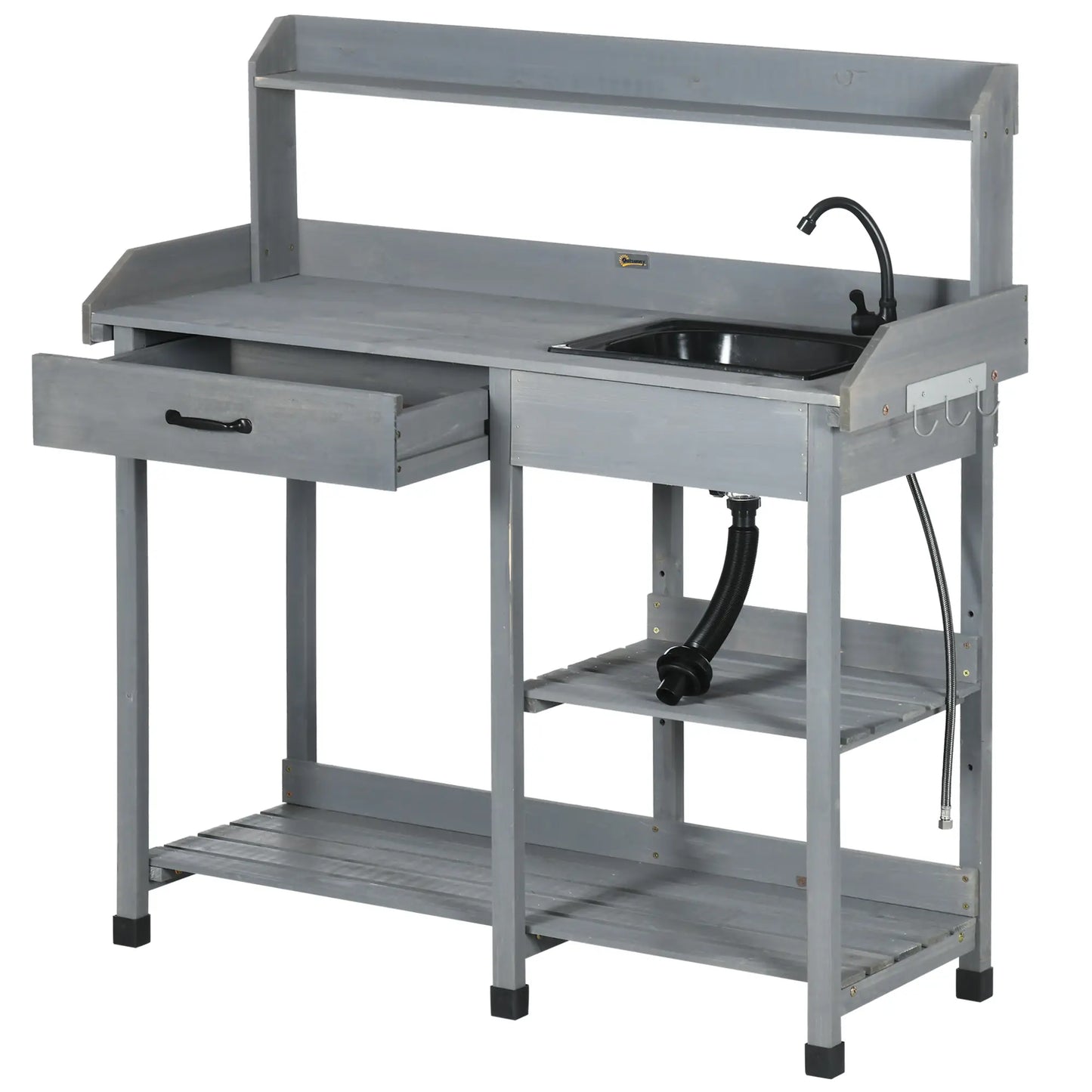 Potting Bench Table, Garden Workstation, 45.3" x 17.7" x 48.4", Grey Potting Benches & Tables at Gallery Canada