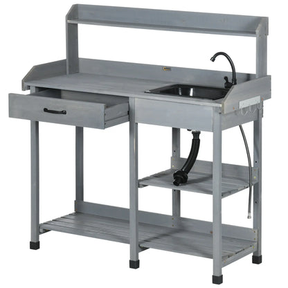 Potting Bench Table, Garden Workstation, 45.3" x 17.7" x 48.4", Grey Potting Benches & Tables at Gallery Canada