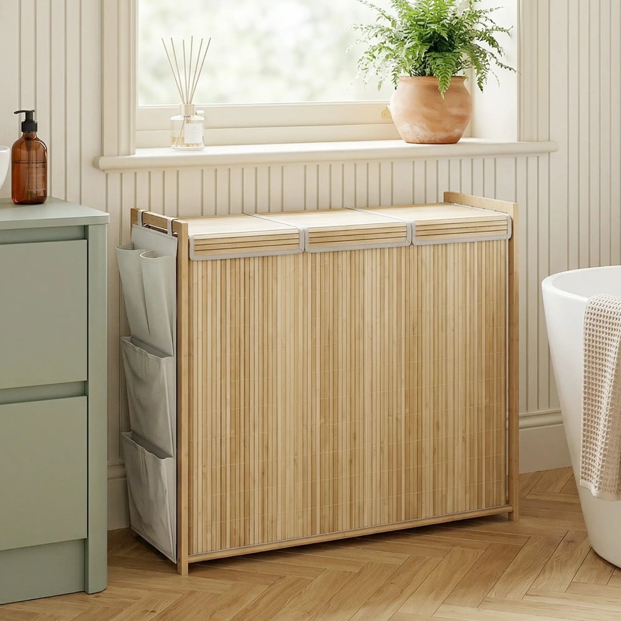 Bamboo Laundry Hamper with Removable Drawstring Bag and Side Storage Pockets, 47 Gal, Natural Bath Accessories at Gallery Canada