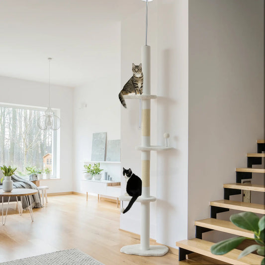 88.5"-100.5" Floor to Ceiling Cat Tree, Scratching Posts, Cloud Platforms, Cream Floor to Ceiling Cat Trees Cream at Gallery Canada