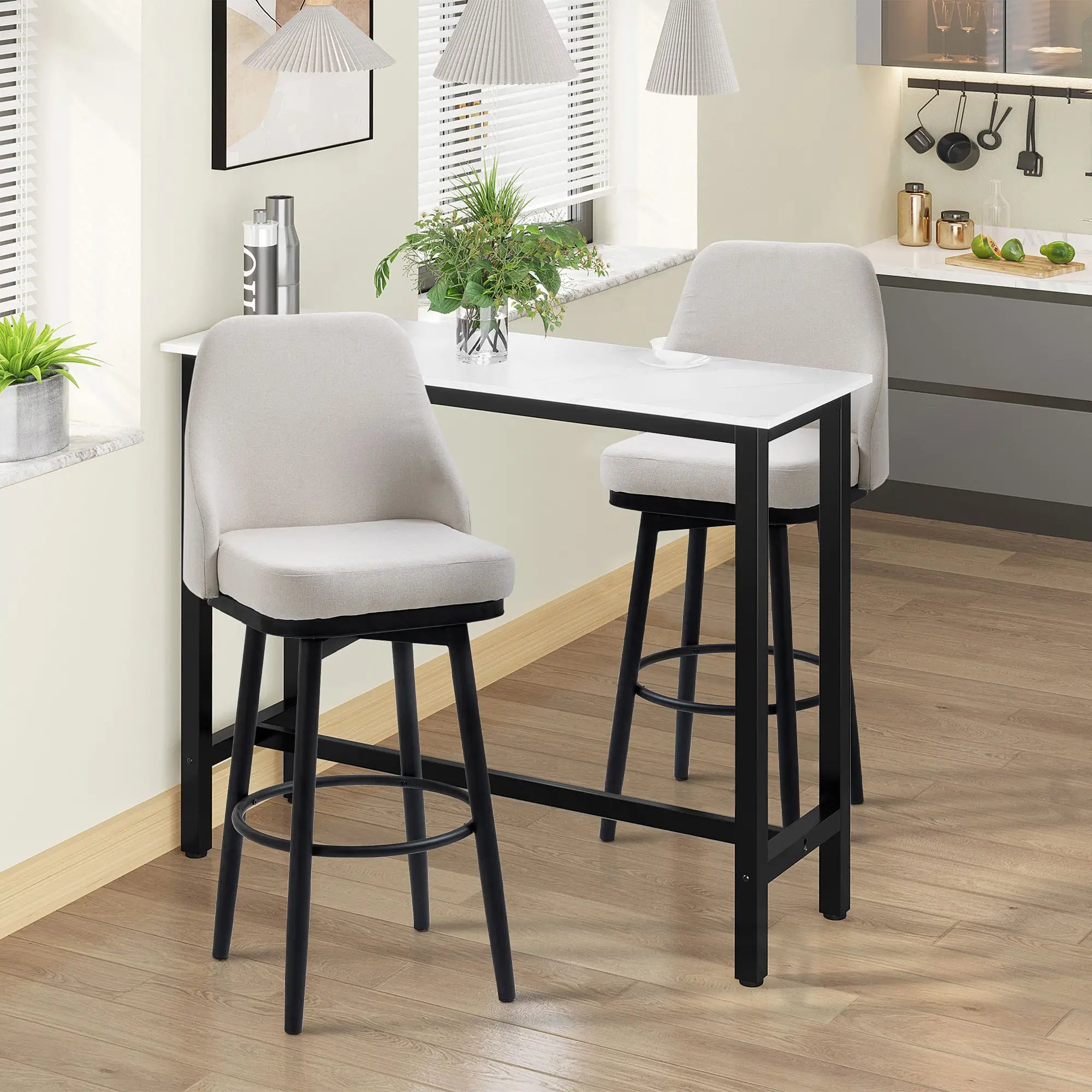 Extra Tall Bar Stools Set of 2, 360° Swivel, Cream White Bar Stools at Gallery Canada