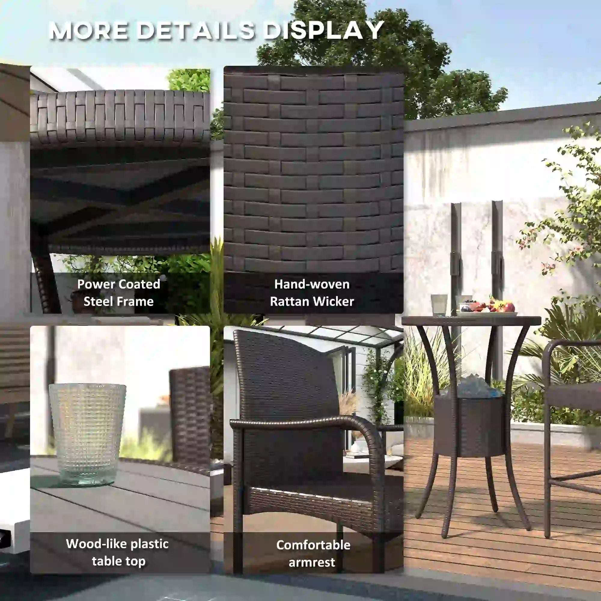 3-Piece Patio Bar Set, Rattan Bistro Table and Chairs, Dark Brown Bistro Sets at Gallery Canada