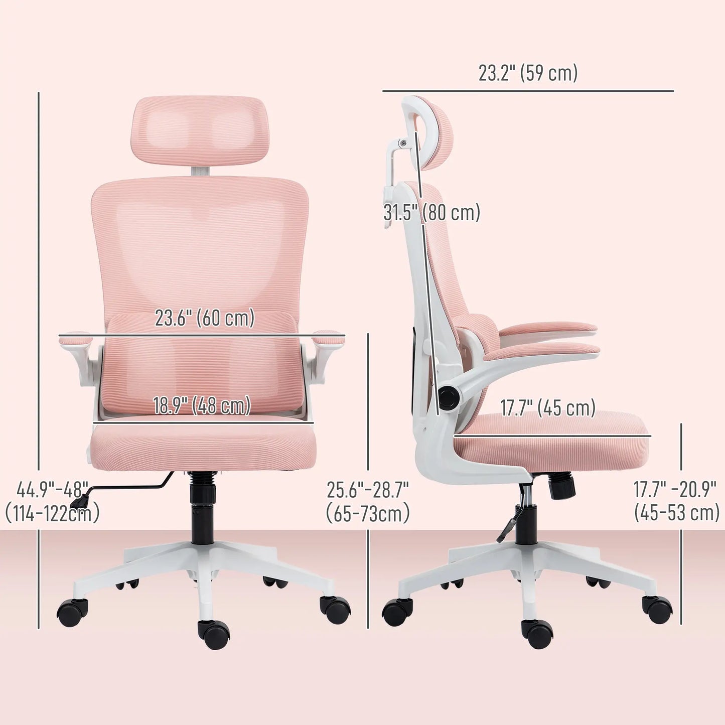 Mesh Office Chair, High Back with Headrest, Lumbar Support, Adjustable Height, Pink Executive & Manager Chairs at Gallery Canada