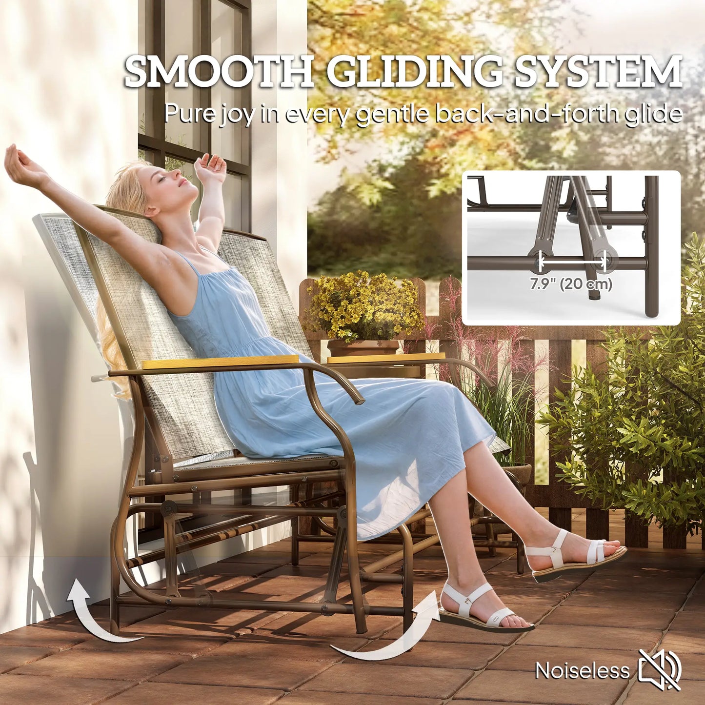 2-Person Outdoor Glider Bench, Swing Chair with Mesh, Table, Steel Frame Outdoor Gliders at Gallery Canada