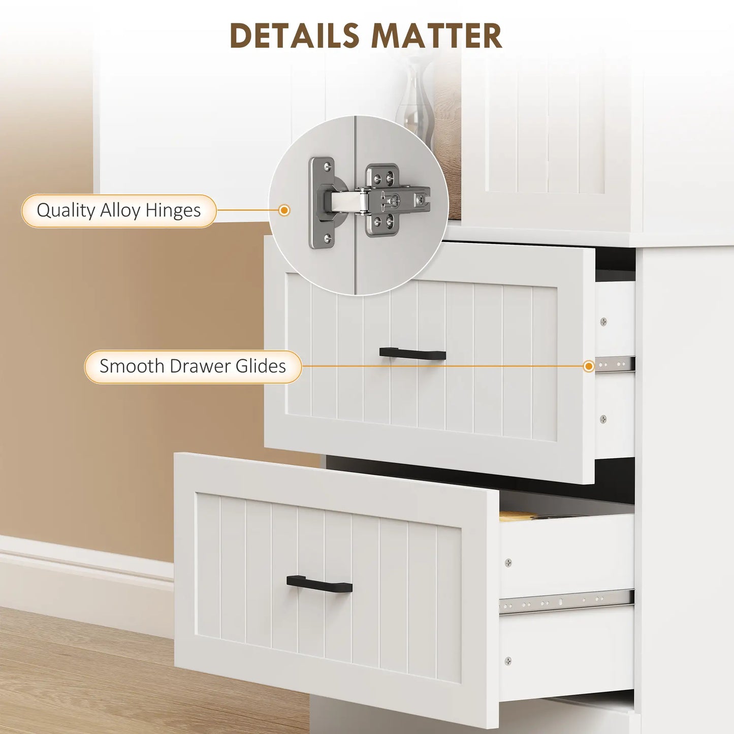 Tall Pantry Cabinet, 67 Inch, Adjustable Shelves, 2 Drawers, White Kitchen Pantry Cabinets at Gallery Canada